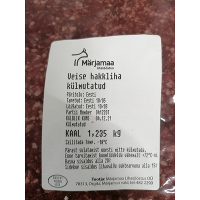MÄRJAMAA Veisehakkliha kg(ca 1kg,kastis ca 15kg)