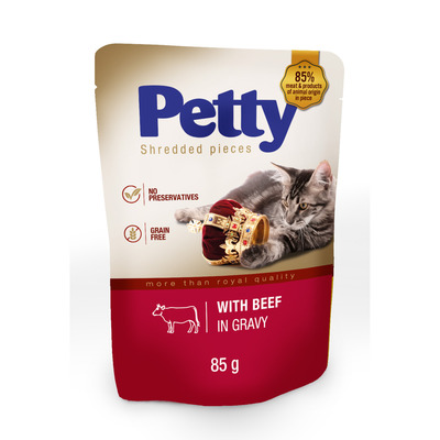 PETTY Kiisueine rebitud loomalihatükkidega kastmes 85g