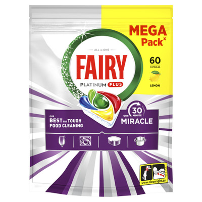 Nõudepesukapslid FAIRY Platinum+ Lemon Miracle, 60tk