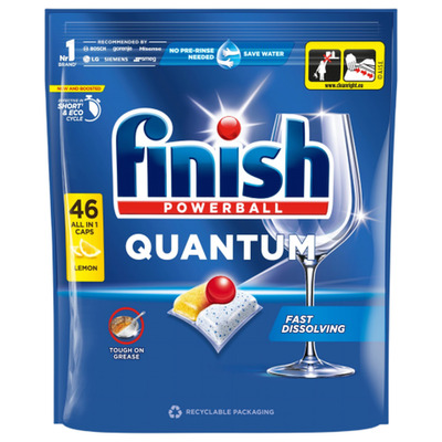 Nõudepesumasina kapslid sidrunilõhnalised Finish Powerball Quantum Lemon 46tk
