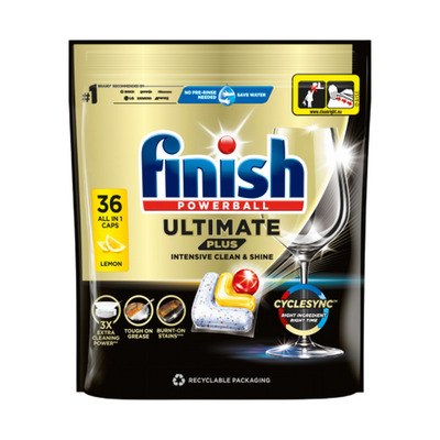 Nõudepesumasina pesukapslid Finish Ultimate Plus sidrunilõhnalised 36tk