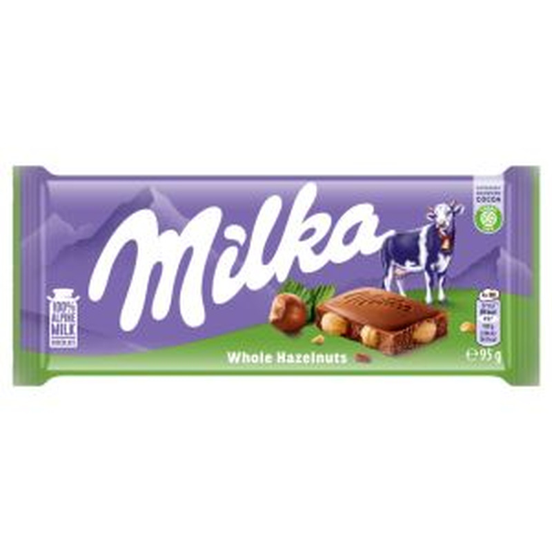 Milka piimašokolaad 95g tervete pähklitega
