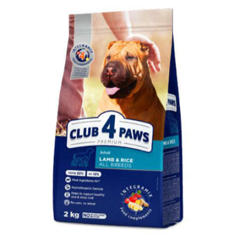 Club4 Paws Kuivtoit Koertele Lambaliha ja Riisiga 2kg