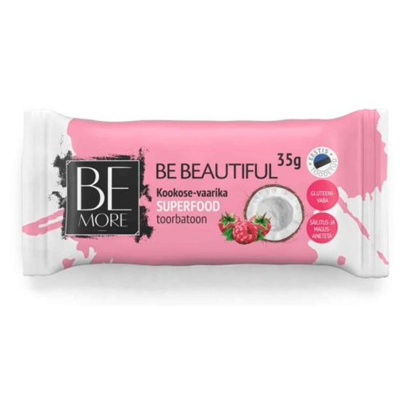 Be Beautiful kookose-vaarika toorbatoon, BE MORE, 35 g