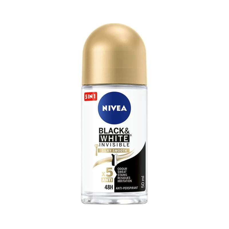Rulldeodorant Black&White Silky Smooth naistele, NIVEA, 50 ml