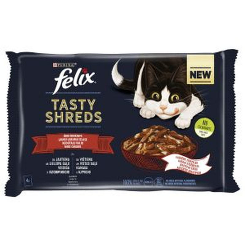 Felix Tasty Shreds kiisueine 4*80g lihavalik