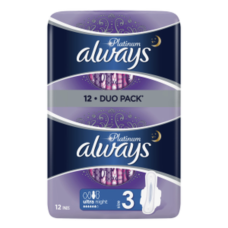 Hügieenisidemed Ultra Platinum Night Duo, ALWAYS, 12 tk