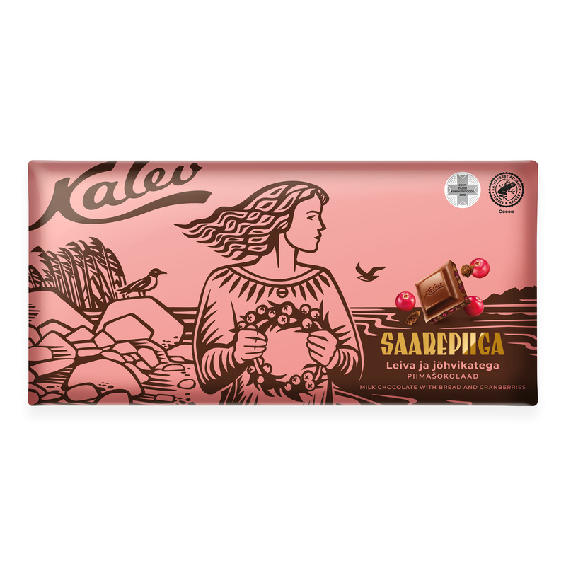 Saarepiiga piimašokolaad leiva ja jõhvikatega, KALEV, 270 g