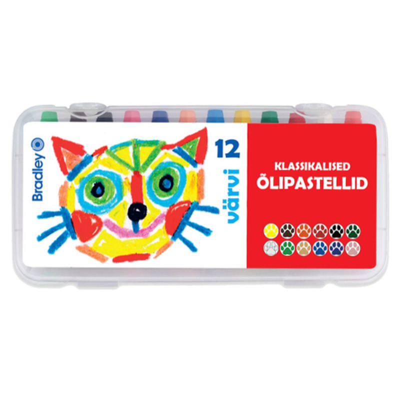 Õlipastellid Bradley 12 värvi plastkarbis klassikalised
