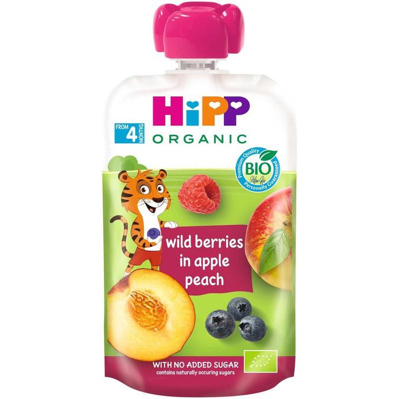 Hipp õunapüree virsiku ja metsamarja öko 4k