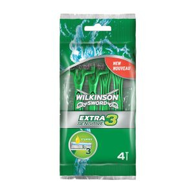 Raseerija Extra 3 Sensitive, WILKINSON SWORD, 4 tk