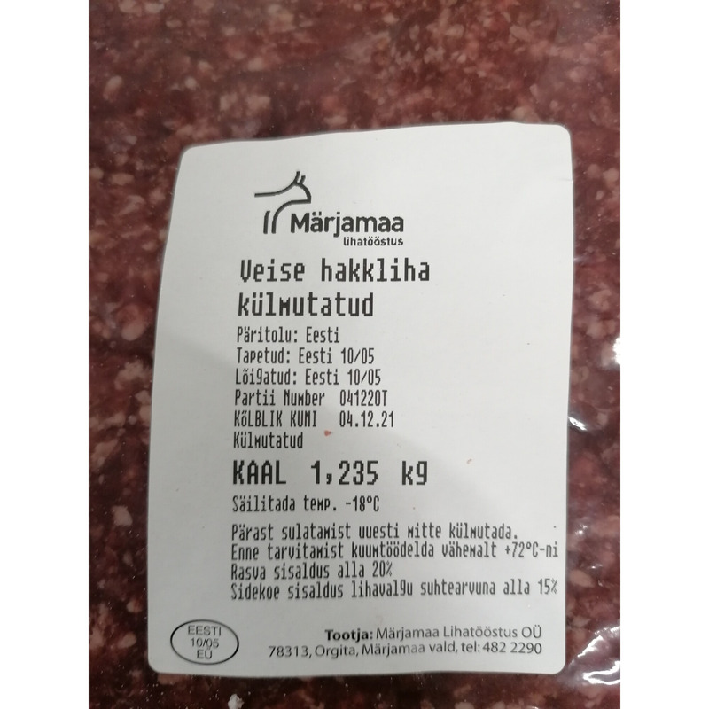 MÄRJAMAA Veisehakkliha kg(ca 1kg,kastis ca 15kg)