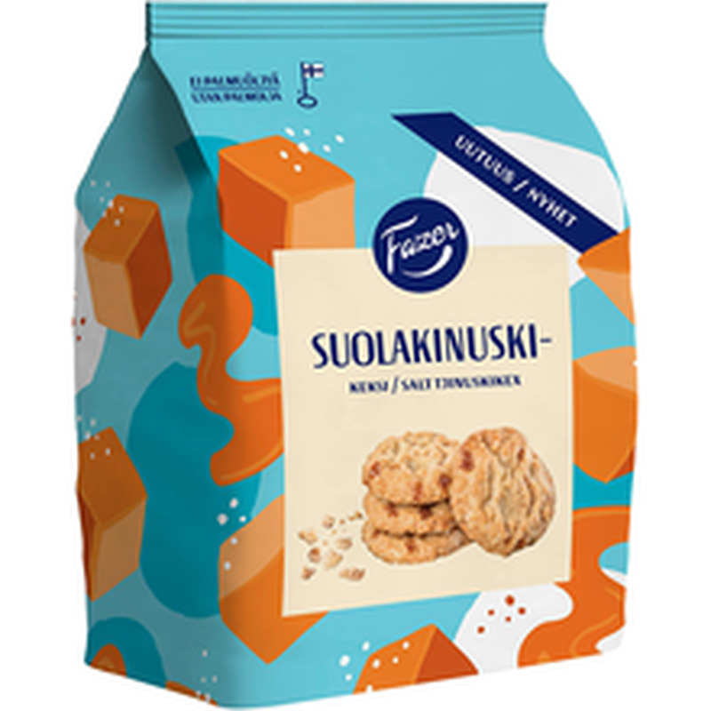 Fazer küpsised karamellitükkide (6%) ja meresoolaga (0,6%), 270g, u.58tk