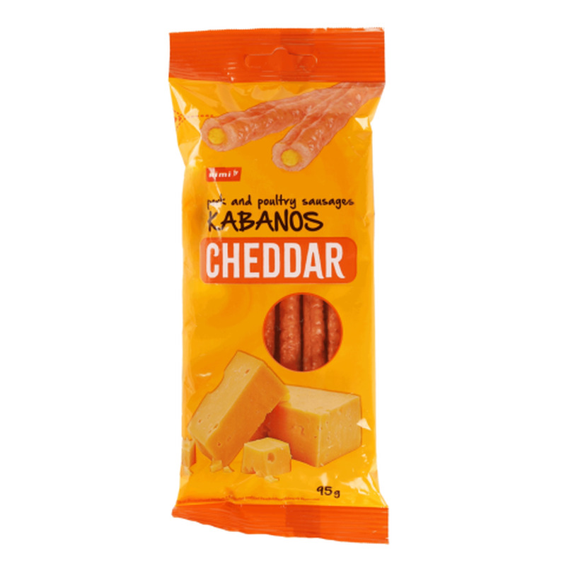 Sealiha- ja linnulihavorstid cheddari juustumaitselise täidisega Rimi Kabanos 95g