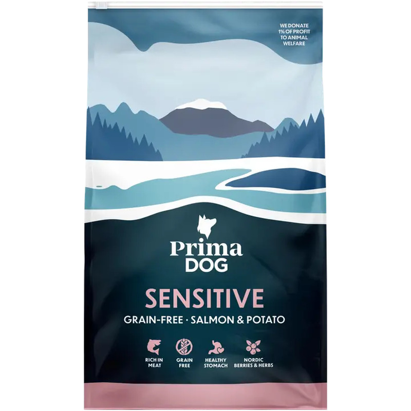 Täiskasvanud koertele lõhe-kartuli teraviljavaba täistoit, PRIMADOG, 3 kg