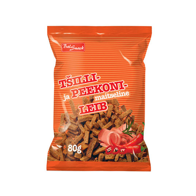 Tšilli- ja peekonimaitseline leivad Balsnack 80g