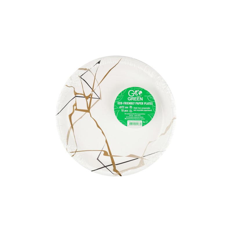 Papptaldrikud Marmor 22cm, GO GREEN, 10 tk