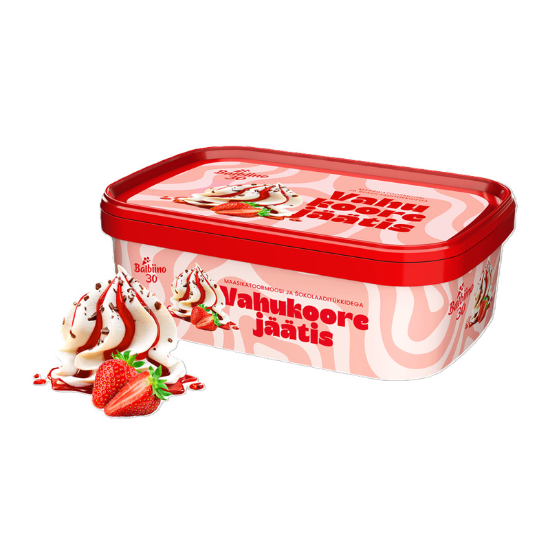 Vahukoorejäätis maasikatoormoosi ja piimašokolaaditükkidega, BALBIINO, 500 g