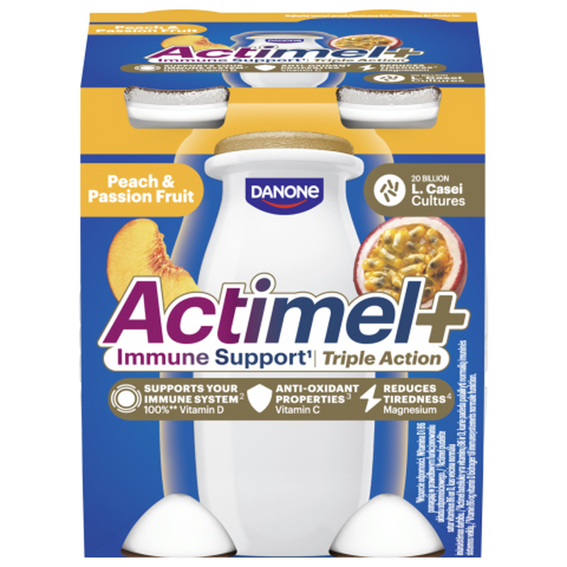 Jogurtijook virsiku- ja passioniviljamaitseline vitamiinide ja magneesiumiga Actimel+ 4x100g