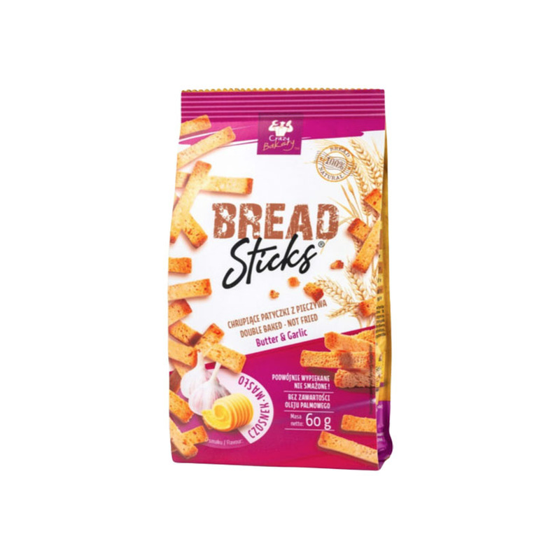 Leivakrõpsud või ja küüslauguga, CRAZY BAKERY, 60 g