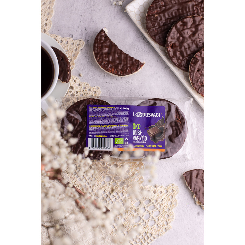 KAST 12tk! Loodusvägi ÖKO riisivahvel tumeda šokolaadi 100 g