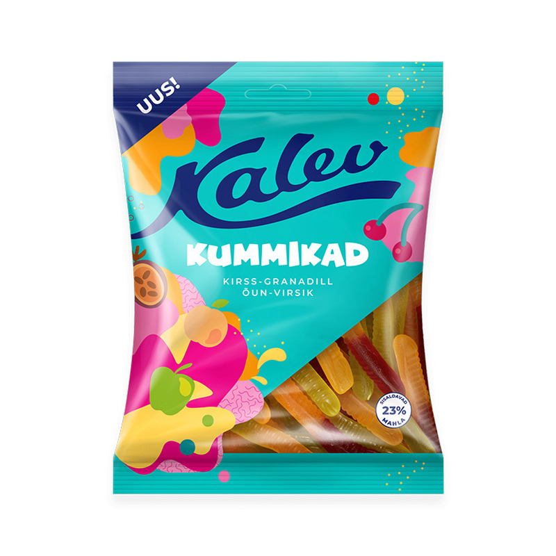 Kummikad ussikujuliste kummikommide segu, KALEV, 120 g