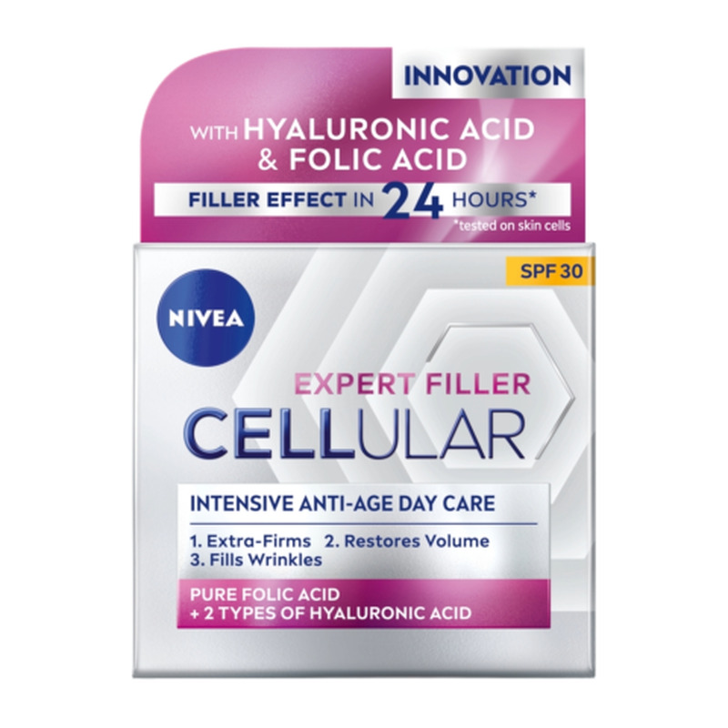 Päevakreem Nivea Cellular Expert Filler intensiivse toimega, vananemisvastane, puhta foolhappe ja hüaluroonhappega SPF30 50ml