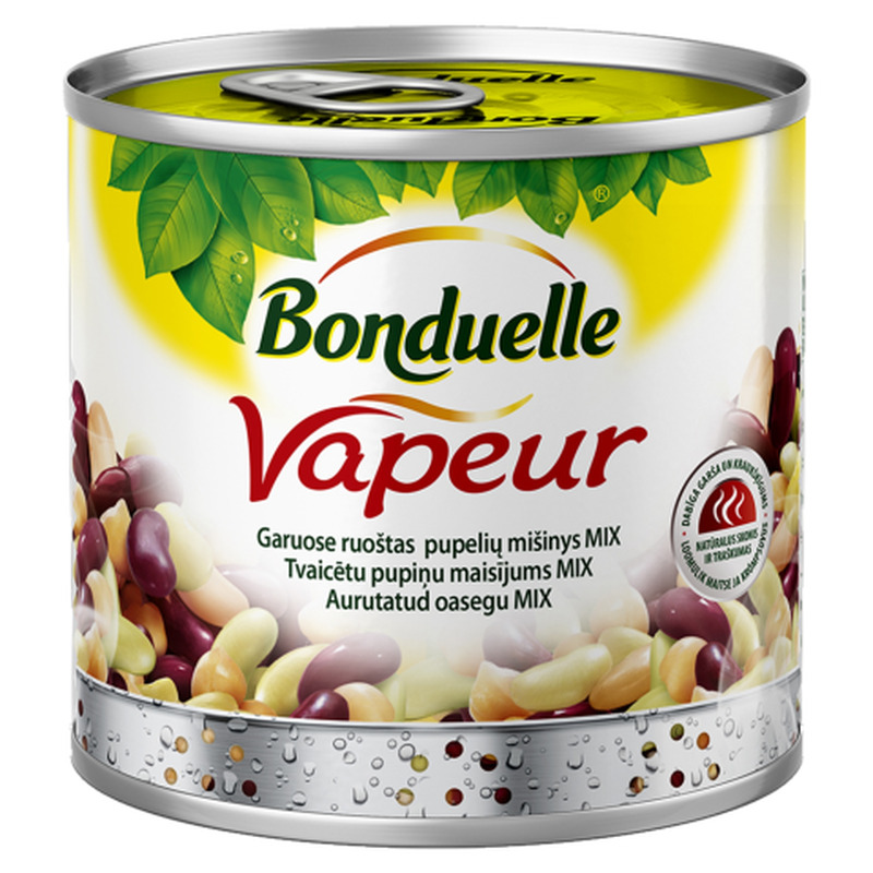Kikerherne, valge oa, kidney punase oa ja liima oa segu Bonduelle Vapeur 425ml/250g