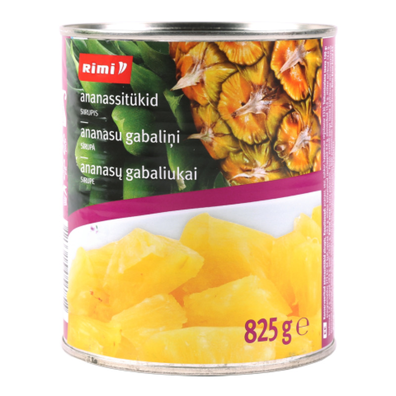 Konserveeritud ananassitükid siirupis Rimi 825g/490g