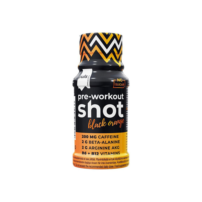 PULS Pre-workout shot musta apelsiiniga 60ml