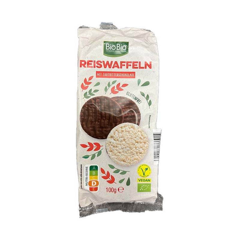 Riisivahvlid tumeda šokolaadiga, BIOBIO, 100 g