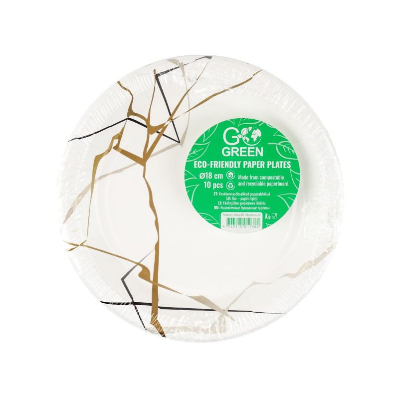 Papptaldrikud Marmor 18cm, GO GREEN, 10 tk