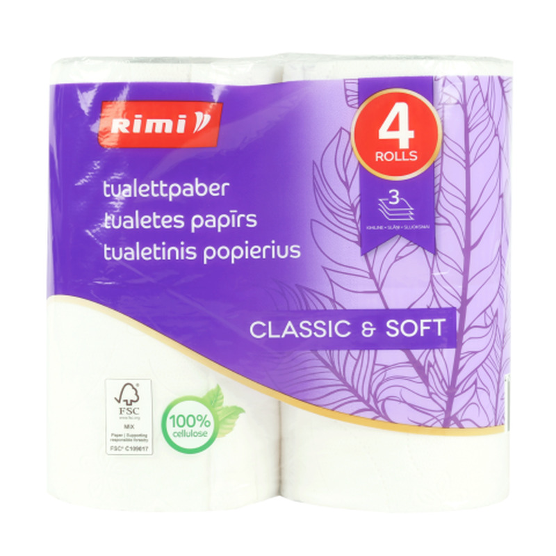 Tualettpaber Rimi 4 rulli, 3 kihiline