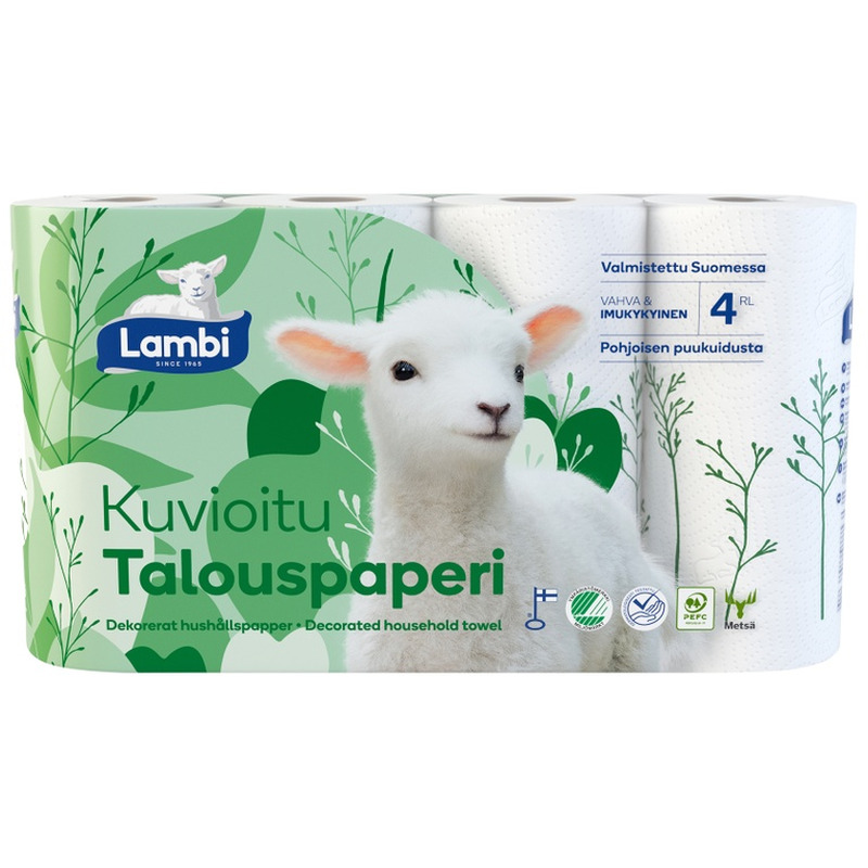 Majapidamispaber mustriga LAMBI, 4 rulli