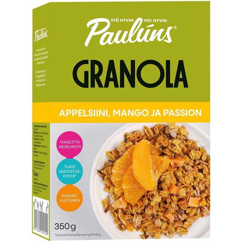 Paulúns apelsini, mango ja passionivilja granola, 350g