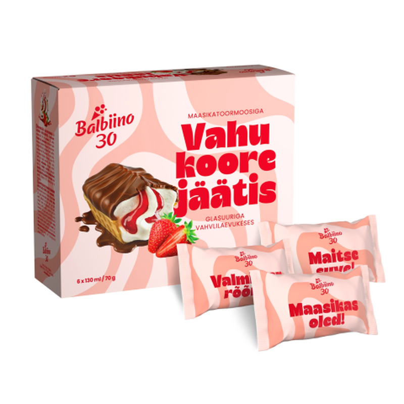 Vahukoore jäätis moosi ja glasuuriga vahvlis Balbiino 6x130ml/70g