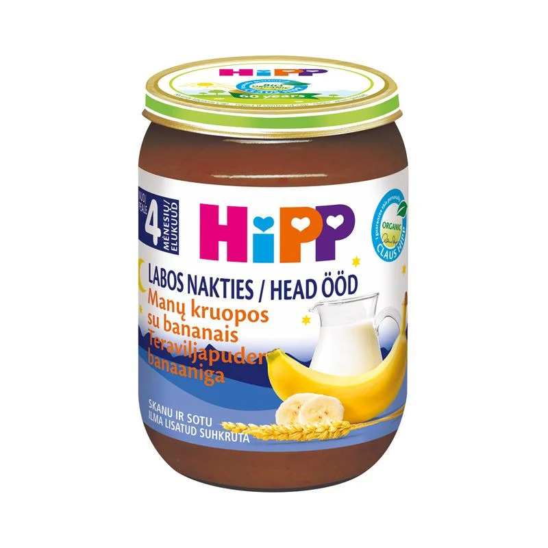 Head ööd teraviljapuder piimasegu ja banaaniga mahe 4+, HIPP, 190 g
