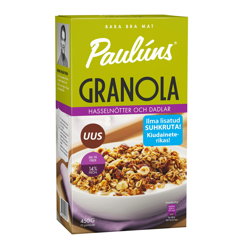 Paulúns krõbe Granola müsli sarapuupähklite ja datlitega 450g