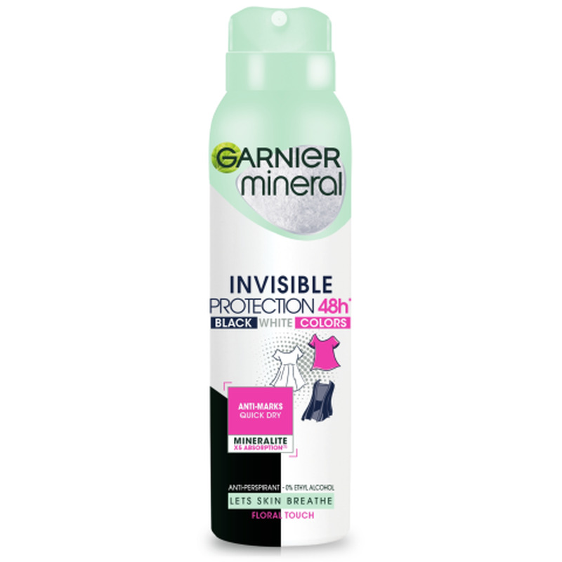 Deodorant Garnier Mineral Invisible Black-White-Colors naistele 150ml