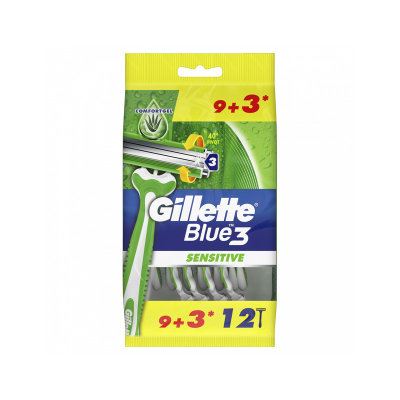 Gillette Blue3 Sensitive Meeste Ühekordne Raseerija, 9+3 Tk