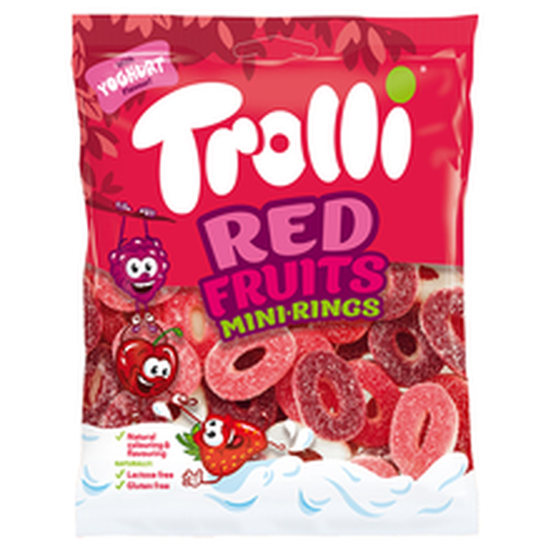 KUMMIKOMMID RED FRUITS MINIRINGS TROLLI 100G