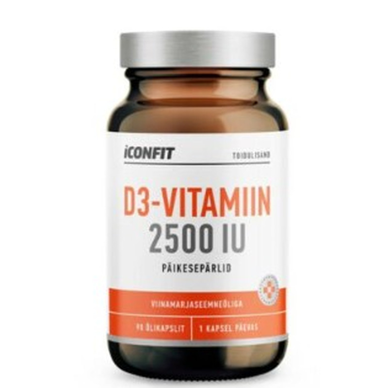 Iconfit Vitamiin D3 Päikesepärlid Viinamarjaseemneõliga 2500 IU, 90tk