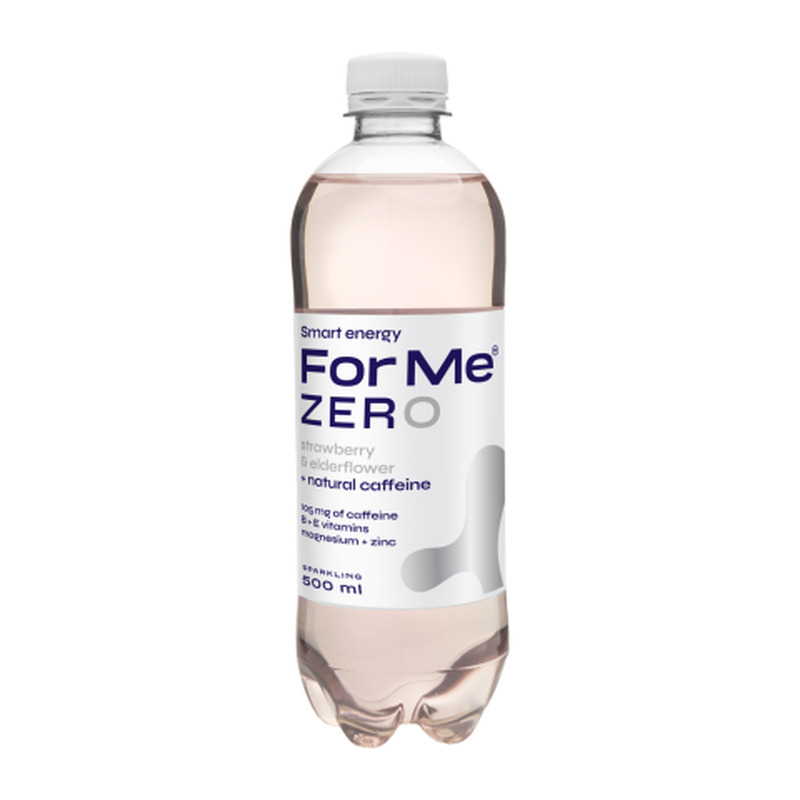 Karboniseeritud jook vitamiinide ja kofeiiniga Strawberry-Elderflower For Me Zero magusainetega 0,5l