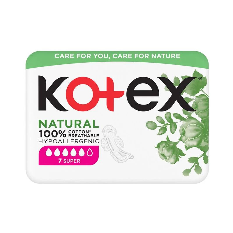 Hügieeniside Natural 100% Cotton Super, KOTEX, 7 tk
