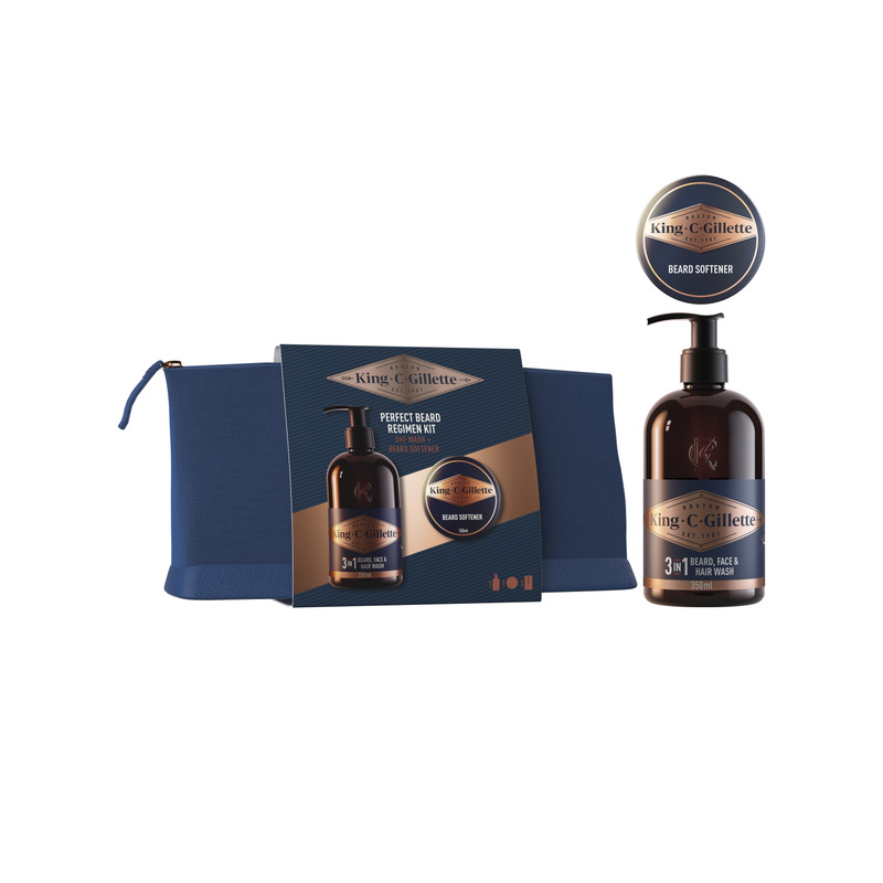 King C Gillette Kinkekomplekt Meeste Habeme- ja Näopesuvedelik, 350 ml + Habeme Palsam 100 ml + Kott