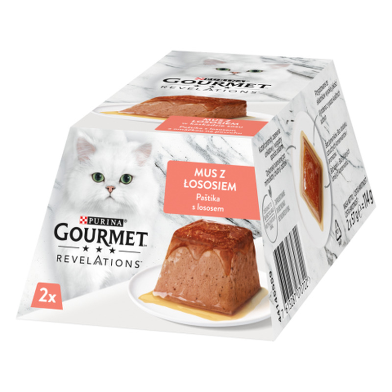 Täisväärtuslik täiskasvanud kassitoit Gourmet Revelations lõhe ja voolava kastmega pasteedis 2x57g