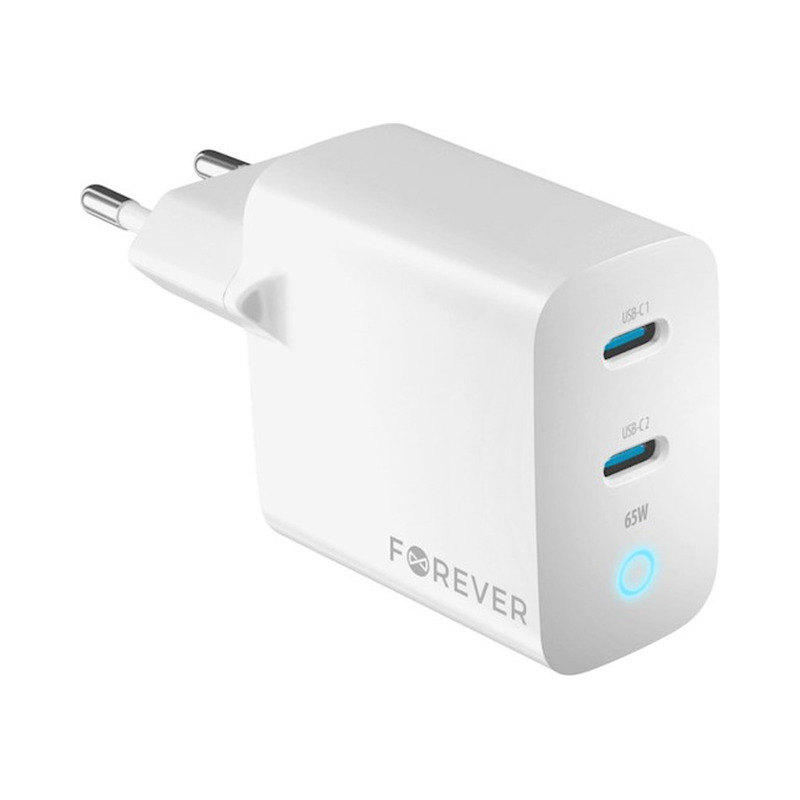 Kiirlaadija 65W, 2x USB-C, Forever, valge