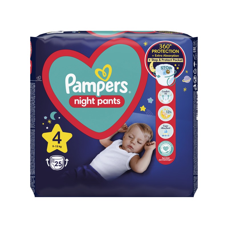 KAST 4 tk! Pampers Night Pants Püksmähkmed, Suurus 4, 25 Mähet, 9kg-15kg
