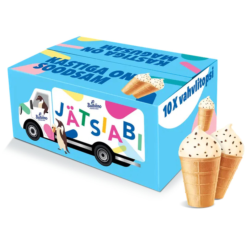 Balbiino Jätsiabi Koorejäätis Šokolaaditükkidega Vahvlitopsis 650 g (10 tk)