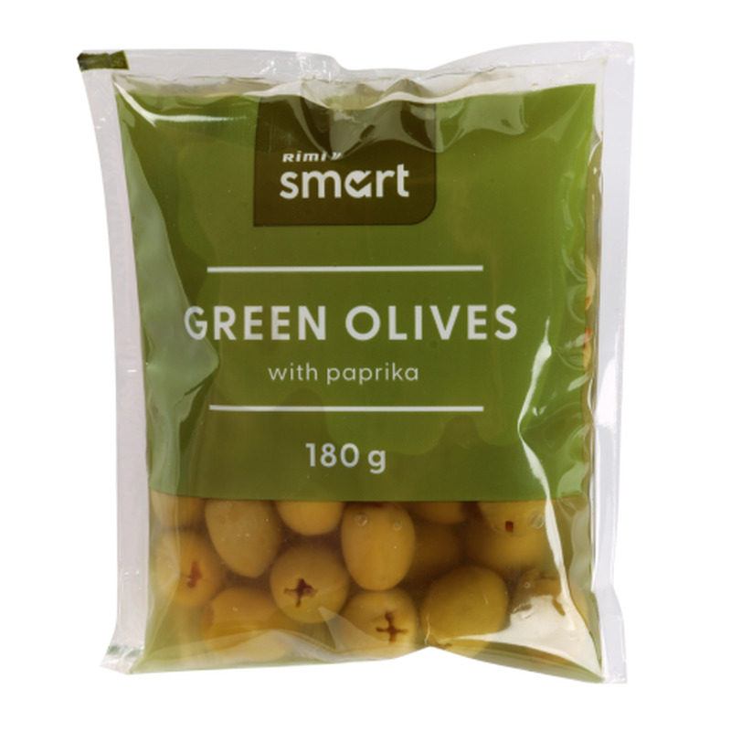 Rohelised oliivid Rimi Smart paprikaga 180g/80g